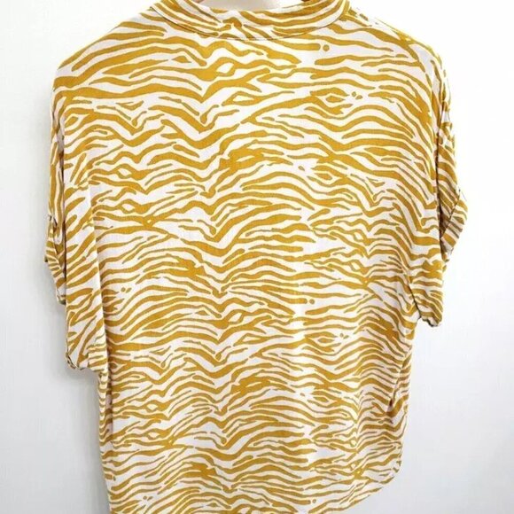 Maeve Anthropologie Yellow and White Zebra Print Top Women's Sz M - Picture 2 of 6